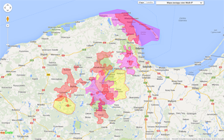 Mapa zasięgu łączy radiowych operatora Multi-IP