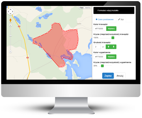 edycja obszaru w edytorze map